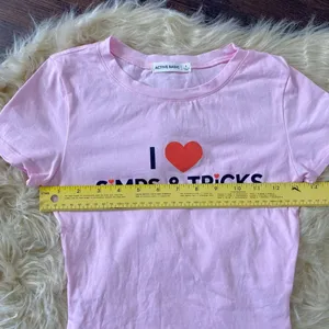 New Bratty Baby Tee Cropped Shirt "I love Simps & Tricks" Pink S thumbnail 3