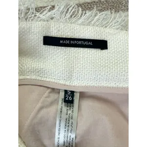 Uterqüe Women Off White Wide Leg Crop Pants Textured Raw Hem Fringe High Waist S thumbnail 11