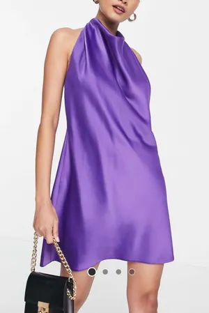 ASOS Lilac Satin Open Back Mini Dress NWT US 12 thumbnail 1