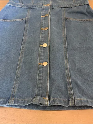SHEIN Denim Button Front Shirt Dress Blue Short Sleeve Pockets Size L thumbnail 4