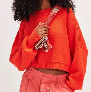 Free People Easy Street Cropped Pullover Oversized Sweater Size Small thumbnail 1