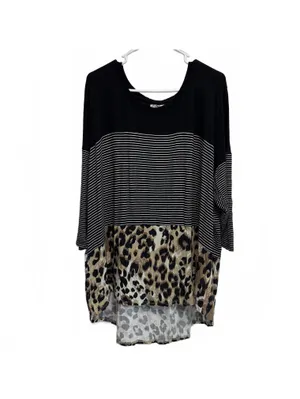 24/7 Maurices Leopard Print Striped Color Block High Low Tee Plus Size 3X thumbnail 2