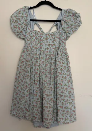 Bebop Floral Puff Sleeve Cross Back Coquette Whimsical Ditsy Floral Mini Dress M thumbnail 1