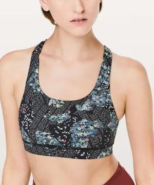 Lululemon‎ Free To Be Serene Bra Women’s Size 4 Black Floral Strappy Sports Bra thumbnail 1