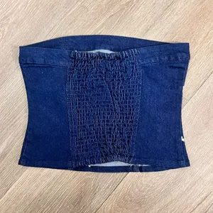 Denim Bustier Top with Embroidered Bows Detail Girly Coquette Barbiecore Size M thumbnail 3