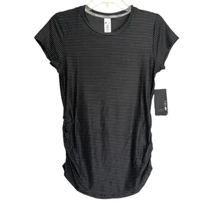 New Balance Isaac Mizrahi Live Shirt Women's Medium Black Striped Tee Activewear thumbnail 2
