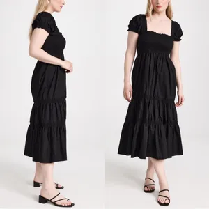Anthropologie O.P.T. • Daphne Square Neck Smocked Maxi Dress black cotton poplin tiered thumbnail 10