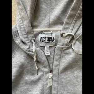 Victorias Secret Sport Hoodie Women Large‎ Gray Athletic Drawstring Thumb Hole thumbnail 2