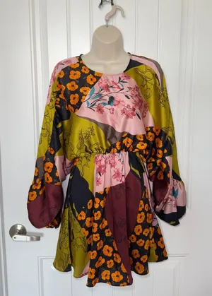 Zara XS Mixed Floral Patchwork Design Boho-Chic Mini Dress Dopamine Dressing thumbnail 1