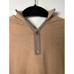TORY BURCH Cashmere Quarter Zip Sweater S Tan‎ Gold Logo Pull Luxury Knit thumbnail 2