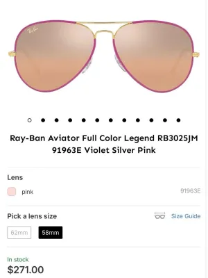 Ray Ban Aviator Full Color Pink & Gold 58mm thumbnail 9