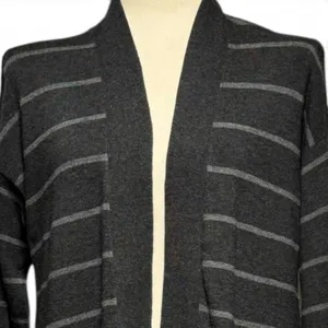 Eileen Fisher Open Front Cardigan Sweater Stretch Gray Stripe Medium thumbnail 2
