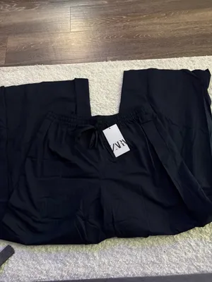 NWT ZARA navy blue wide-leg poplin trousers. Size Medium thumbnail 6