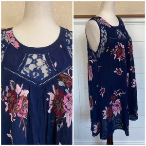 Patrons of Peace Navy Floral Lace Inset Sleeveless Boho Mini Dress NWT‎ Size S thumbnail 5