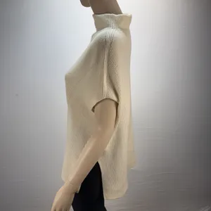 Vince Mock‎ Neck Tunic Sweater Size S Ivory Ribbed Knit Wool Cashmere Cap Sleeve thumbnail 3
