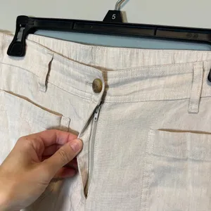 J. Jill Linen Stretch Wide Leg Pants Oatmeal Beige Women Small Pockets Elastic thumbnail 5