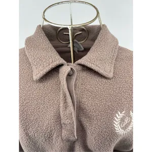 PINK Victoria’s Secret Cropped Collared Sweatshirt Taupe Crest Logo Small Fleece thumbnail 7