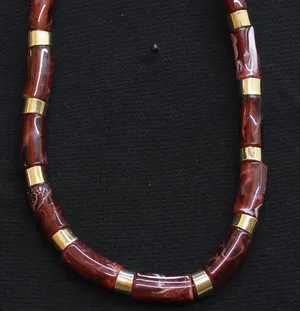 NWT Lane Bryant Bead Marble Stone Chunky Collar Necklace Red / Gold 18" + 3" thumbnail 1