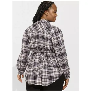 Torrid Soft Flannel Tie Back Button Up Tunic‎ Purple Plaid Size 1X thumbnail 3