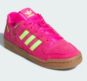 Adidas FORUM LOW CL SHOES Hot Pink Suede Sneakers with Neon Yellow Stripes thumbnail 1
