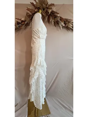 White Polka Dot Ruffle Maxi Dress with Spaghetti Straps Size M thumbnail 2