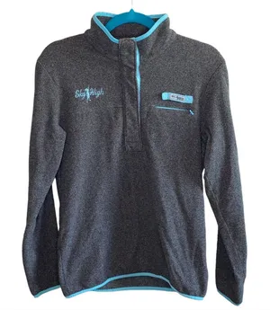 Columbia PFG Sky High Gray Fleece Pullover Quarter Zip Jacket‎ Small Teal Trim thumbnail 1