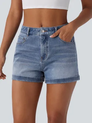NWT Halara Flex™ Mid Rise Zipper Pockets Denim Casual Shorts 3'' thumbnail 1