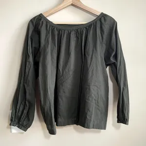 Uniqlo green brown long sleeved blouse women's size medium gauzy‎ top flowy thumbnail 6