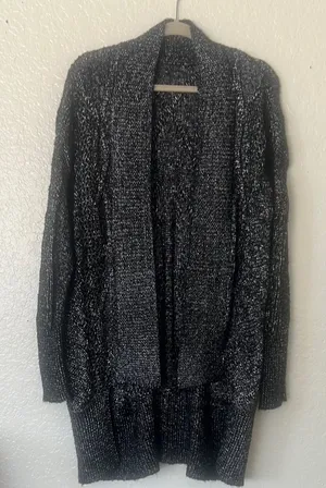 Puma Black and Gray Cardigan Sweater with Metallic‎ Shimmer XXL thumbnail 1