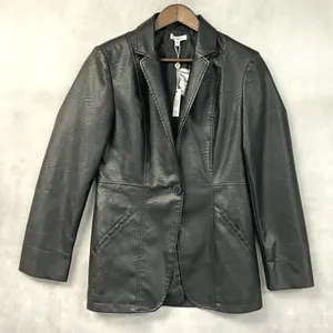 Max Studio Women Faux Leather Blazer Jacket Size M Black Sleek Indie Edgy Chic thumbnail 16