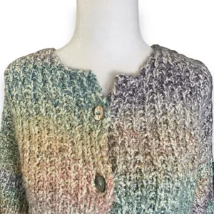 Vintage‎ Pastel Ombre Hand Knit Cardigan Chunky Cropped Sweater Rainbow Cozy thumbnail 2