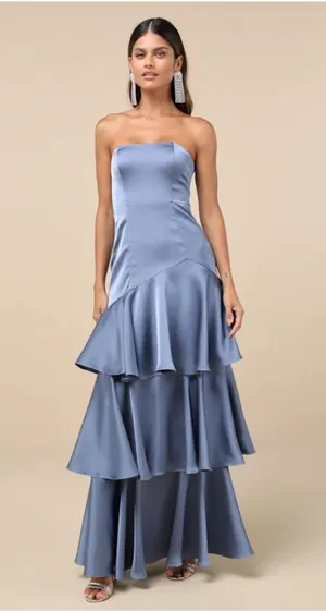 Lulus Satin Slate Tiered Maxi Dress thumbnail 1
