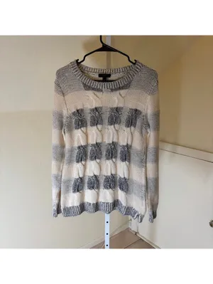 J. Crew EUC Women's White & Gray Marled Cable Knit Pullover Sweater Size XS thumbnail 2
