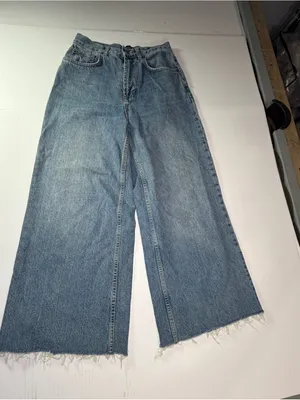 BDG skater baggy Wide Leg Denim Jeans in Light Blue with Frayed Hem thumbnail 1