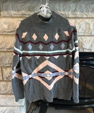 Pink Rose geometric mock neck sweater medium thumbnail 1