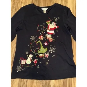 Christopher & Banks Starbucks Gold Christmas Ornament Women's Small‎ Tank 3/4 Length Shirt Santa thumbnail 2