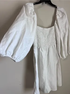 Tuckernuck 100% linen smocked mini dress white‎ Sz XS thumbnail 4