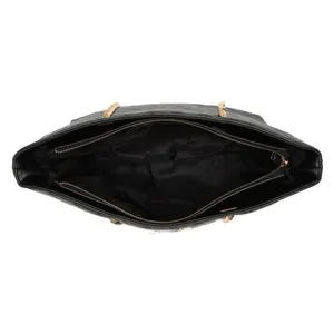 Badgley Mischka Black Quilted Tote Bag with Gold Chain Strap, One Size thumbnail 8
