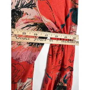 Free People Medium Blouse Top Flared Sleeves Orange Floral Stretch Boho Festival thumbnail 5