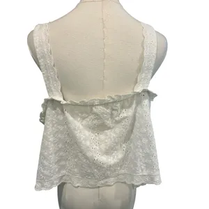 Aeropostale Baby Doll Crop Tank Top Y2K Milkmaid Boho SZ XL White Eyelet Ruffle thumbnail 6