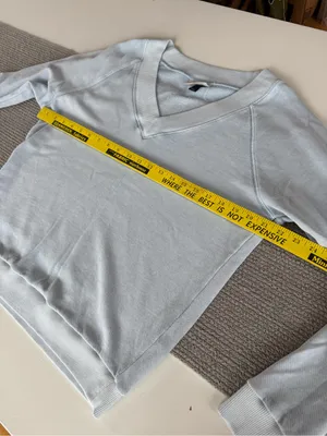 Universal Threads Light Blue Wide V-Neck Off the Shoulder Pullover Sweatshirt S thumbnail 5