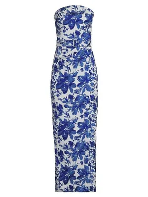 NWT Adrianna Papell Aidan Mattox Blue Floral Jacquard Gown Size 10 thumbnail 2