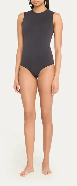 SKIMS Essential Sleeveless Crewneck Thong Bodysuit Size XS Onyx Shapewear Basic thumbnail 1