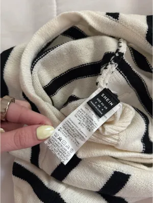 Shein Black And White Striped Button Sweater thumbnail 3