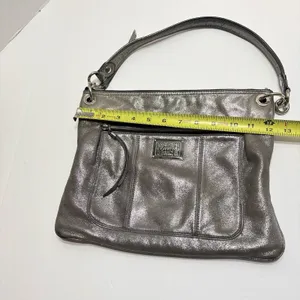 Coach Poppy Metallic Silver Leather Shoulder Bag Purse Logo Vtg Y2K thumbnail 13