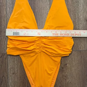 Aerie Shine Plunge Ruched One Piece Cheekiest Womens Large Orange Swimsuit beach thumbnail 4
