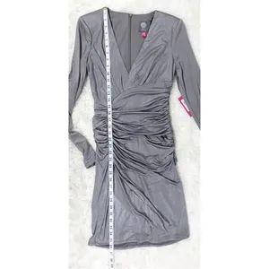 VINCE CAMUTO Silver Fitted‎ Cocktail Dress Size 2 Metallic Ruched Formal New thumbnail 13