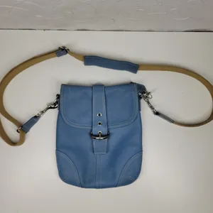 Coach Crossbody Saddle Bag Purse Womens Blue Leather Buckle Flap Soho thumbnail 15