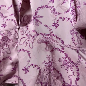 Free People Women PJ Set M Pink Beauty Sleep‎ Blushing Combo Bow Floral Peplum thumbnail 5