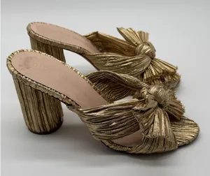 Loeffler Randall Womens Penny Pleated Bow Sandals Gold Size 7 thumbnail 1